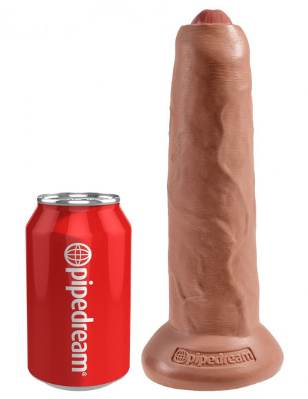 Кофейный необрезанный фаллоимитатор на присоске 9  Uncut Cock - 25,4 см.