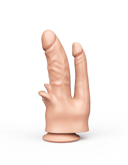 Фаллоимитатор на присоске для тройной стимуляции - 19,5 см. Фаллоимитатор на присоске для тройной стимуляции - 19,5 см.