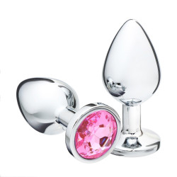 Серебристая коническая анальная пробка с розовым кристаллом - 9 см. Серебристая коническая анальная пробка с розовым кристаллом - 9 см.