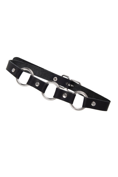 Черный кожаный чокер-ошейник с тремя кольцами Черный кожаный чокер-ошейник с тремя кольцами