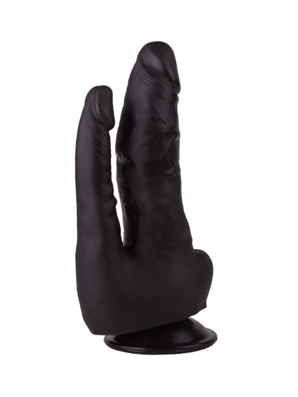 Двойной фаллоимитатор чёрного цвета на присоске - 17 см. Двойной фаллоимитатор чёрного цвета на присоске - 17 см.