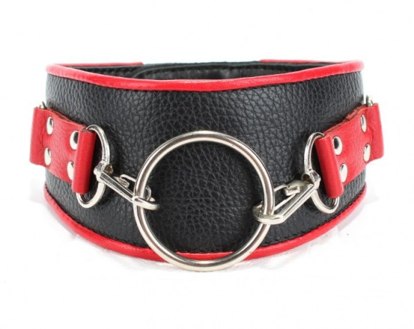 Черно-красный кожаный ошейник с кольцом Черно-красный кожаный ошейник с кольцом