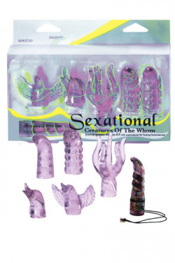 Мини-вибратор с 5 фиолетовыми насадками - 5,5 см.