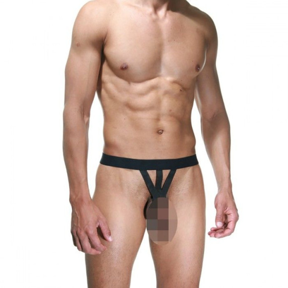 Мужские откровенные трусы из черных ремешков Мужские откровенные трусы из черных ремешков