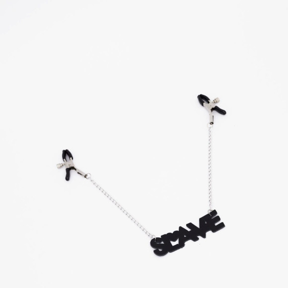 Зажимы на соски с кожаной подвеской Slave Зажимы на соски с кожаной подвеской Slave