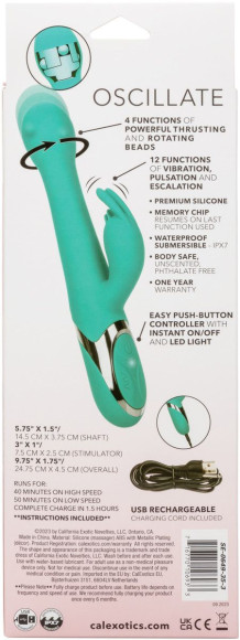 Бирюзовый вибратор-кролик Enchanted Oscillate с функцией пенетрации и вращением бусин Бирюзовый вибратор-кролик Enchanted Oscillate с функцией пенетрации и вращением бусин