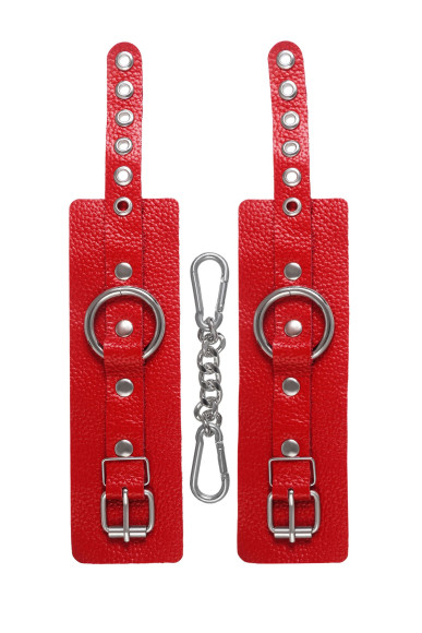 Красные мягкие кожаные наручники с люверсами Красные мягкие кожаные наручники с люверсами