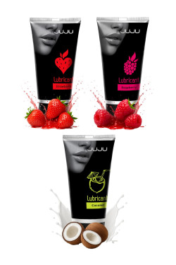 Набор из 3 съедобных лубрикантов JUJU (клубника, малина, кокос) Набор из 3 съедобных лубрикантов JUJU (клубника, малина, кокос)