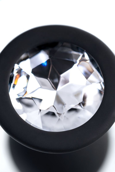 Черная анальная втулка с прозрачным стразом - 7,2 см. Черная анальная втулка с прозрачным стразом - 7,2 см.