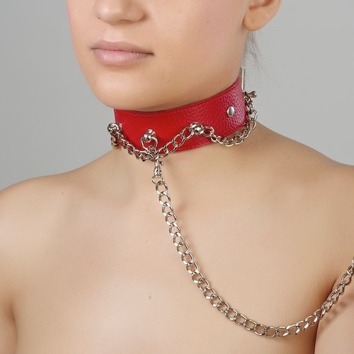 Красный ошейник из натуральной кожи Красный ошейник из натуральной кожи