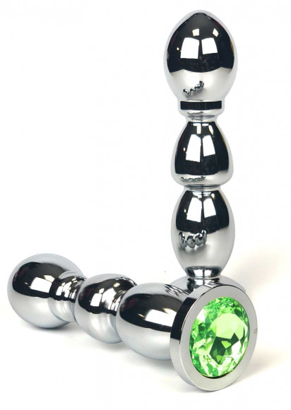 Серебристая закругленная анальная пробка-ёлочка с лаймовым кристаллом - 13 см. Серебристая закругленная анальная пробка-ёлочка с лаймовым кристаллом - 13 см.