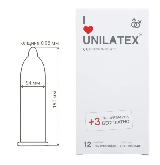 Ультратонкие презервативы Unilatex Ultra Thin - 12 шт. + 3 шт. в подарок Ультратонкие презервативы Unilatex Ultra Thin - 12 шт. + 3 шт. в подарок