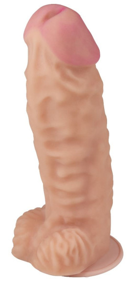 Телесный фаллоимитатор-супергигант с мошонкой на присоске - 39 см. Телесный фаллоимитатор-супергигант с мошонкой на присоске - 39 см.