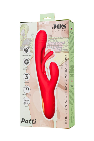 Красный вибратор-кролик с двигающимся язычком Patti - 24 см. Красный вибратор-кролик с двигающимся язычком Patti - 24 см.