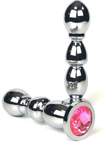 Серебристая анальная пробка-ёлочка с розовым кристаллом - 12,5 см. Серебристая анальная пробка-ёлочка с розовым кристаллом - 12,5 см.