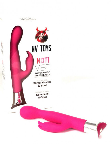 Розовый вибратор Noti с клиторальным отростком - 20 см.