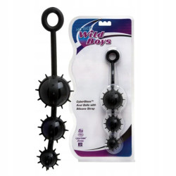 Чёрные стеклянные анальные шарики в силиконовом коконе