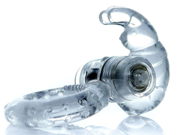 Прозрачное эрекционное виброкольцо с клиторальным зайчиком Прозрачное эрекционное виброкольцо с клиторальным зайчиком