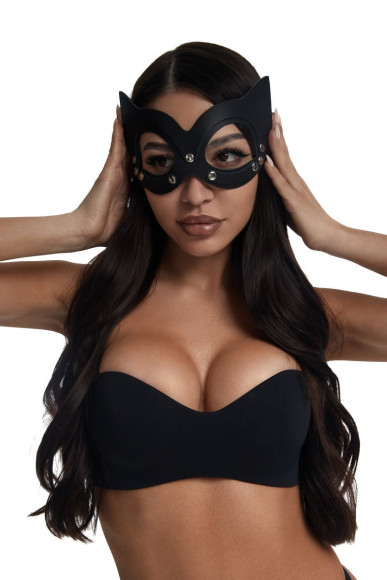 Черная кожаная маска кошки с клепками Черная кожаная маска кошки с клепками