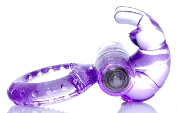 Сиреневое эрекционное виброкольцо с клиторальным зайчиком Сиреневое эрекционное виброкольцо с клиторальным зайчиком