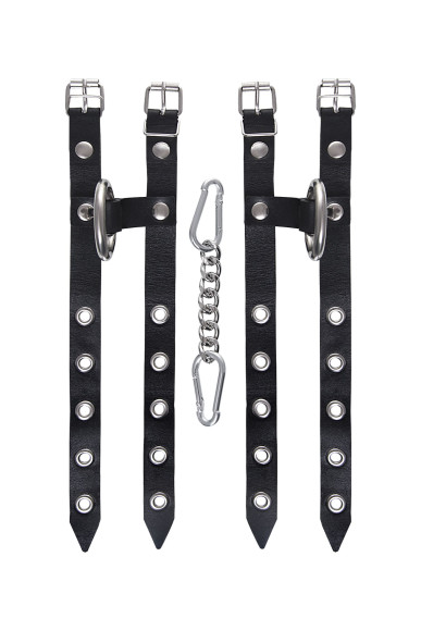 Черные однослойные кожаные наручники из двух ремешков