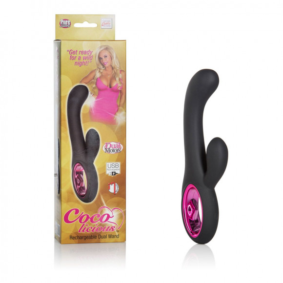 Черный вибромассажер Rechargeable Dual Wand - 25 см. Черный вибромассажер Rechargeable Dual Wand - 25 см.