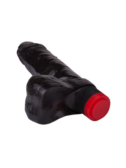 Чёрный виброфаллос с пышной мошонкой - 16 см. Чёрный виброфаллос с пышной мошонкой - 16 см.