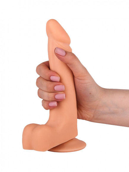 Фаллоимитатор-реалистик с мошонкой на присоске - 17,8 см. Фаллоимитатор-реалистик с мошонкой на присоске - 17,8 см.