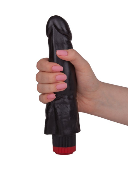 Чёрный вибромассажер с широким основанием - 18,8 см. Чёрный вибромассажер с широким основанием - 18,8 см.