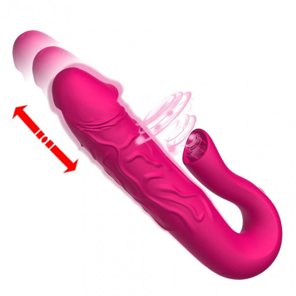 Розовый вибратор с клиторальной стимуляцией Tongue - 23,5 см.