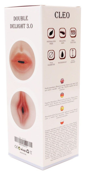 Двусторонний мастурбатор в колбе Cleo - вагина и ротик Двусторонний мастурбатор в колбе Cleo - вагина и ротик