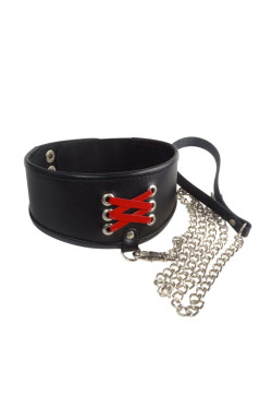 Широкий ошейник с декоративной шнуровкой и поводком Широкий ошейник с декоративной шнуровкой и поводком