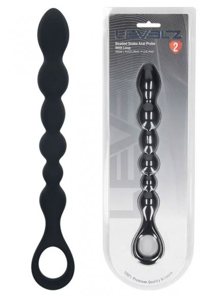 Черная силиконовая цепочка Beaded Snake Silicone Anal Probe with Loop - 26 см.