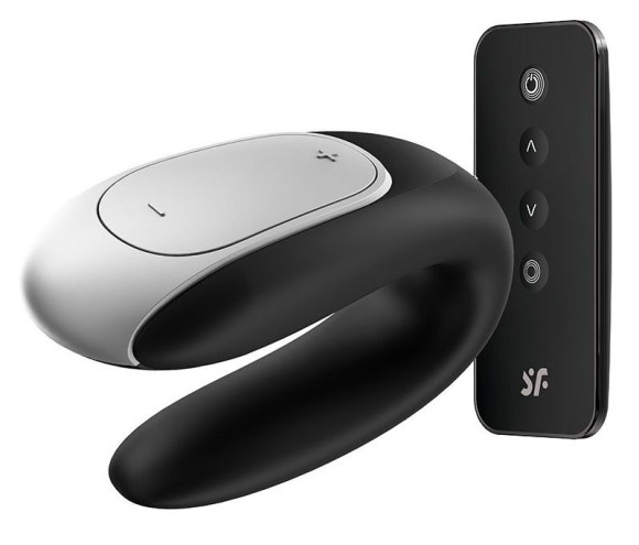 Чёрный вибромассажёр для пар Satisfyer Double Fun Чёрный вибромассажёр для пар Satisfyer Double Fun