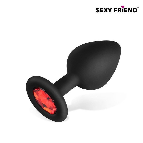 Черная силиконовая анальная втулка с красным кристаллом - 8 см. Черная силиконовая анальная втулка с красным кристаллом - 8 см.