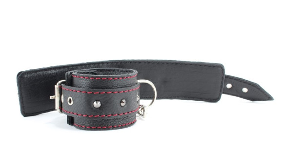 Черные наручники из натуральной кожи с контрастной строчкой Черные наручники из натуральной кожи с контрастной строчкой