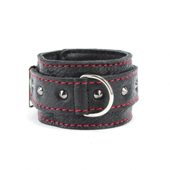 Черные наручники из натуральной кожи с контрастной строчкой Черные наручники из натуральной кожи с контрастной строчкой