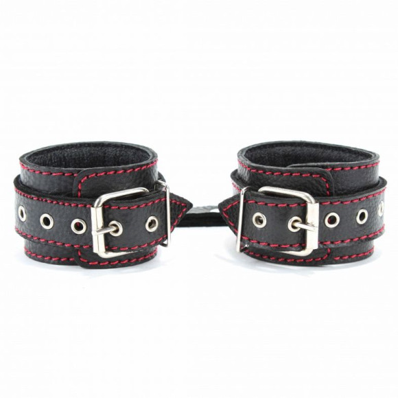 Черные наручники из натуральной кожи с контрастной строчкой Черные наручники из натуральной кожи с контрастной строчкой