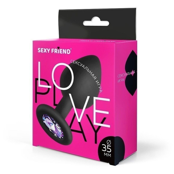 Черная силиконовая анальная втулка с сиреневым кристаллом - 8 см. Черная силиконовая анальная втулка с сиреневым кристаллом - 8 см.