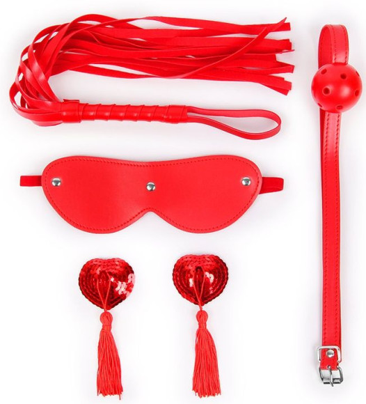 Пикантный набор БДСМ из 4 предметов в красном цвете Пикантный набор БДСМ из 4 предметов в красном цвете