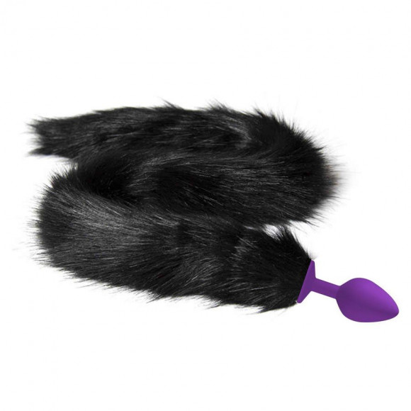 Фиолетовая анальная пробка с черным хвостом Фиолетовая анальная пробка с черным хвостом
