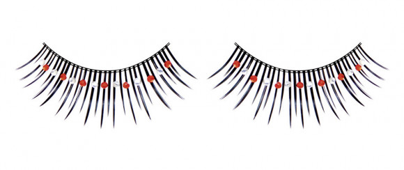 Чёрные ресницы с красными и серебрянными стразами