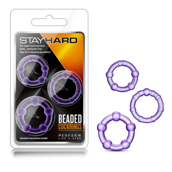 Набор из 3 фиолетовых эрекционных колец Stay Hard Beaded Cockrings Набор из 3 фиолетовых эрекционных колец Stay Hard Beaded Cockrings
