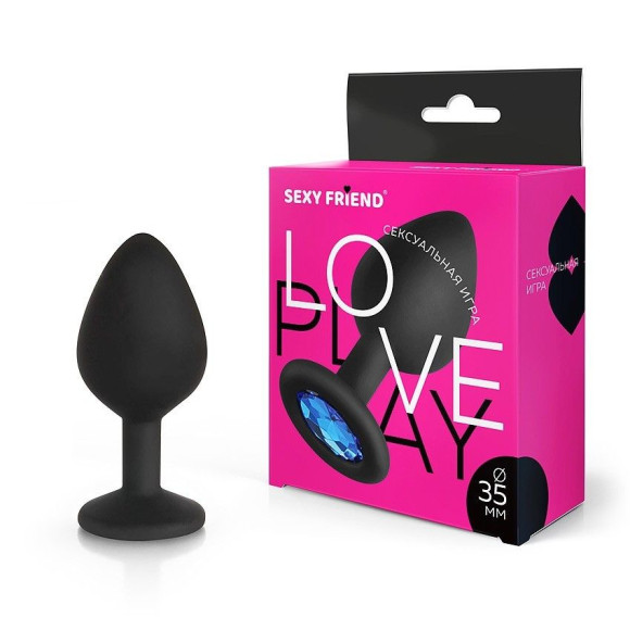 Черная силиконовая анальная втулка с голубым кристаллом - 8 см. Черная силиконовая анальная втулка с голубым кристаллом - 8 см.