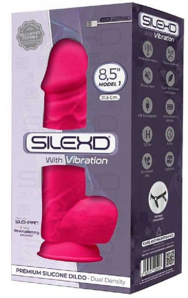 Ярко-розовый вибратор-реалистик Silexd Model 1 - 21,5 см. Ярко-розовый вибратор-реалистик Silexd Model 1 - 21,5 см.