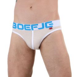 Бежевые мужские трусы-слипы с провокационной надписью Бежевые мужские трусы-слипы с провокационной надписью