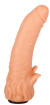 Телесная гелевая насадка-фаллос с клиторальными лепестками - 18,5 см.