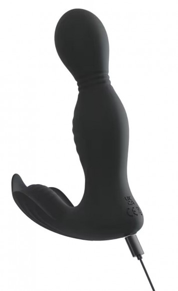 Черная анальная пробка с вибрацией, вращением и пультом ДУ RC Butt Plug with 2 Functions