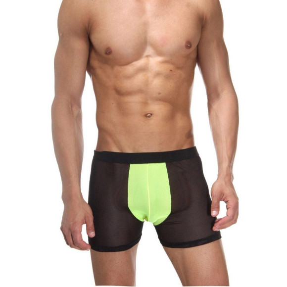 Мужские полупрозрачные трусы-боксеры с неоновой вставкой Мужские полупрозрачные трусы-боксеры с неоновой вставкой