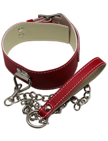 Красный ошейник с металлическим поводком и замочком